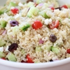 Rice, tomatoes, cucumbers and ssweet, sweet onions -with Feta or garbanzos of both.
